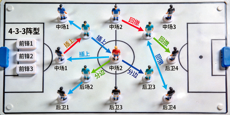 足球战术板示意图，展示球员跑位与阵型